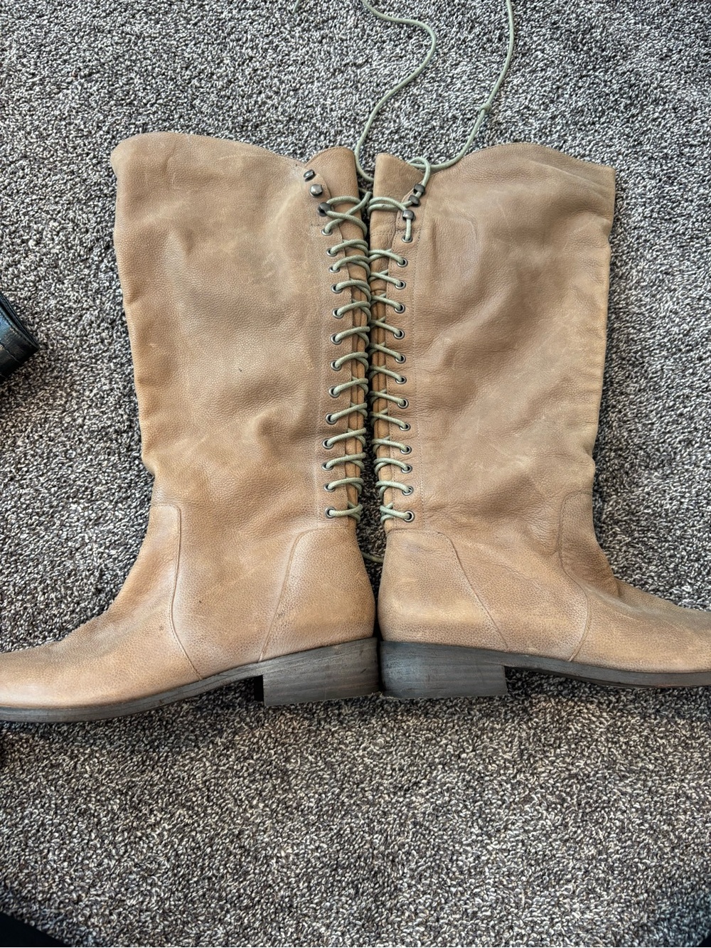 Joie Tan Lace-Up Leather Mid-Calf Boots